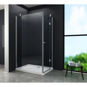 Glasdeals Duschkabine NOVUM SIDE 120x90x195 cm mit ESG Glas und Rahmen in Silberoptik.