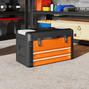 HOMCOM Werkzeugkiste leer, 49x25x28 cm, Werkzeugkasten mit Schubladen in Orange und Schwarz.