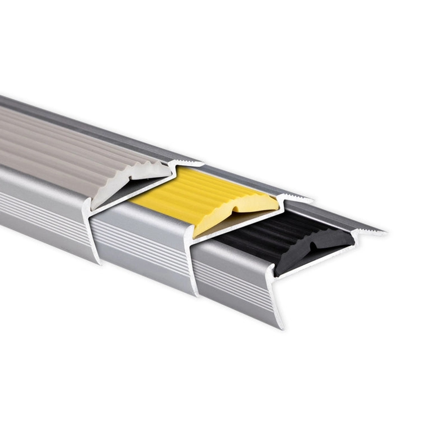 KARAT Treppenkantenprofil mit schwarzer, gelber und grauer Gummieinlage, selbstklebend, 90cm.