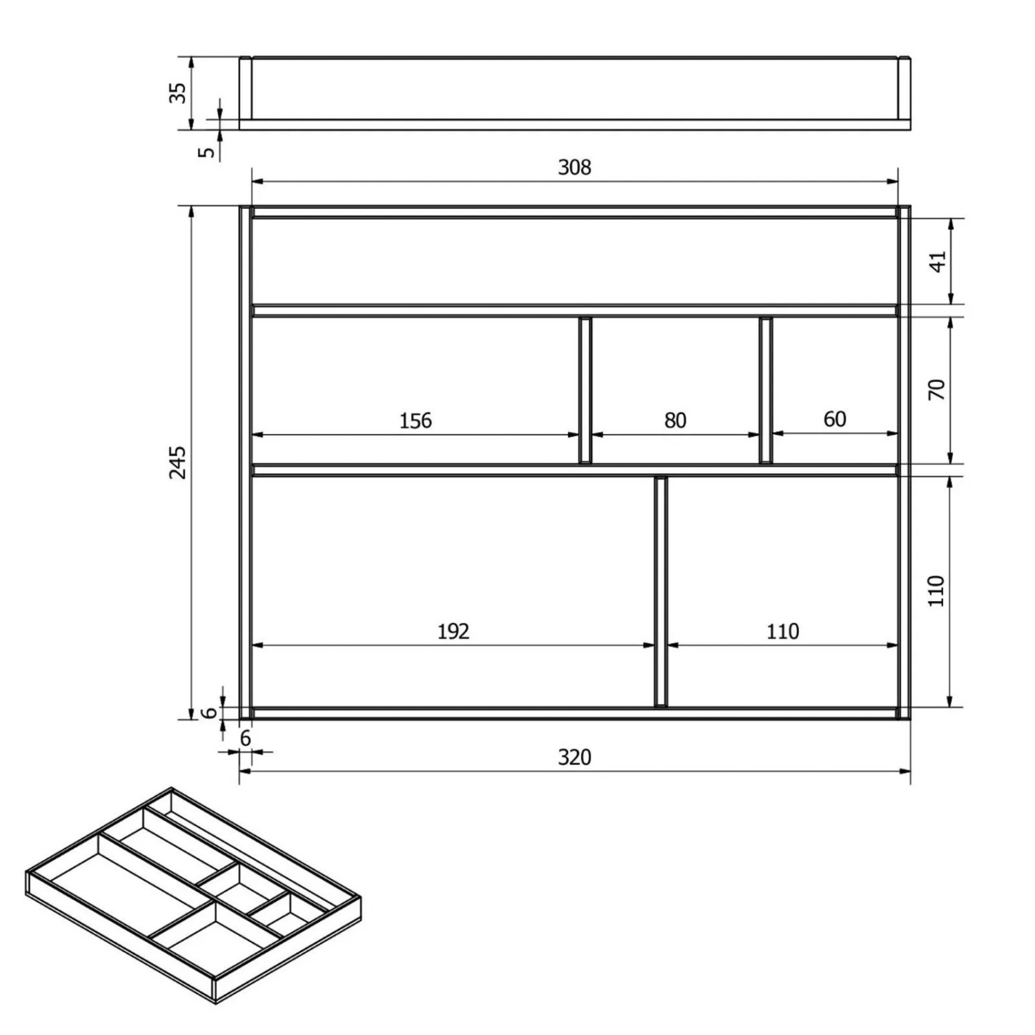 SOTECH CAVO Bambus Schubladeneinsatz 245 x 320 x 35 mm mit 6 Fächer_7
