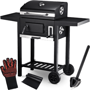 deluxe4home Holzkohlegrill mit Deckel, Ablagen, Thermometer und Zubehör.