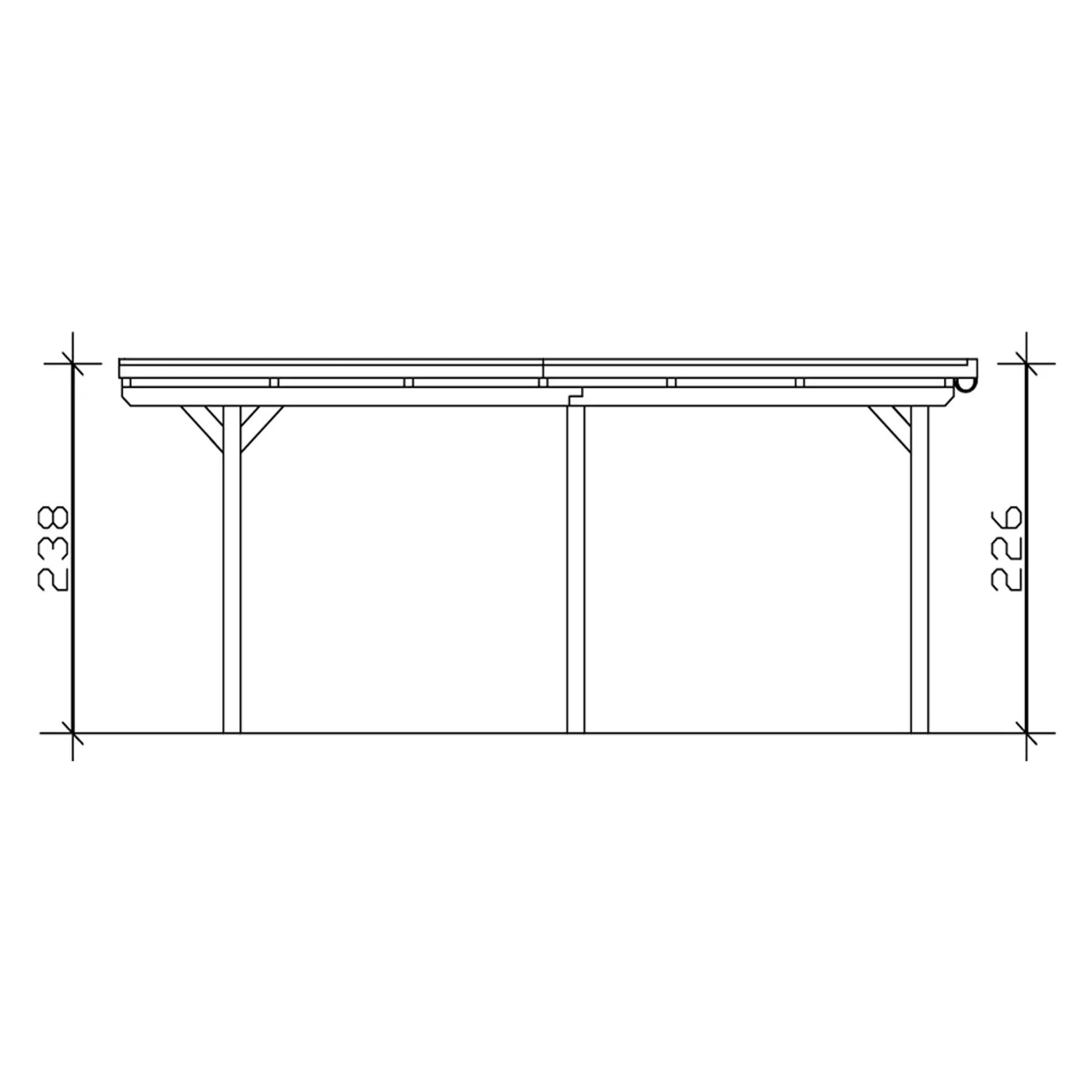 Technische Zeichnung: Skan Holz Flachdach-Einzelcarport Emsland, Seitenansicht mit Höhenangaben.