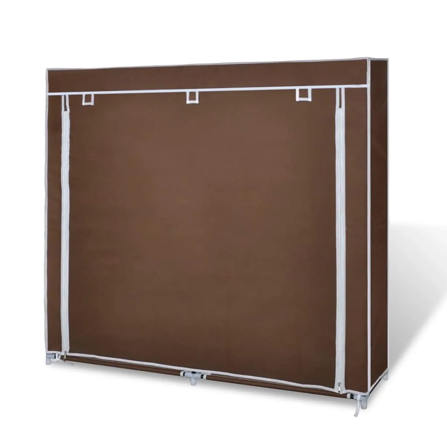 Brauner Stoff Schuhschrank mit Reißverschluss-Abdeckung, 115x28x110 cm. Ideal für Schuhaufbewahrung.