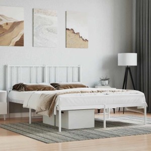 Weißes vidaXL Metall Bettgestell 160x200 cm mit Kopfteil im Schlafzimmer. Modernes Design, Stauraum unter dem Bett.