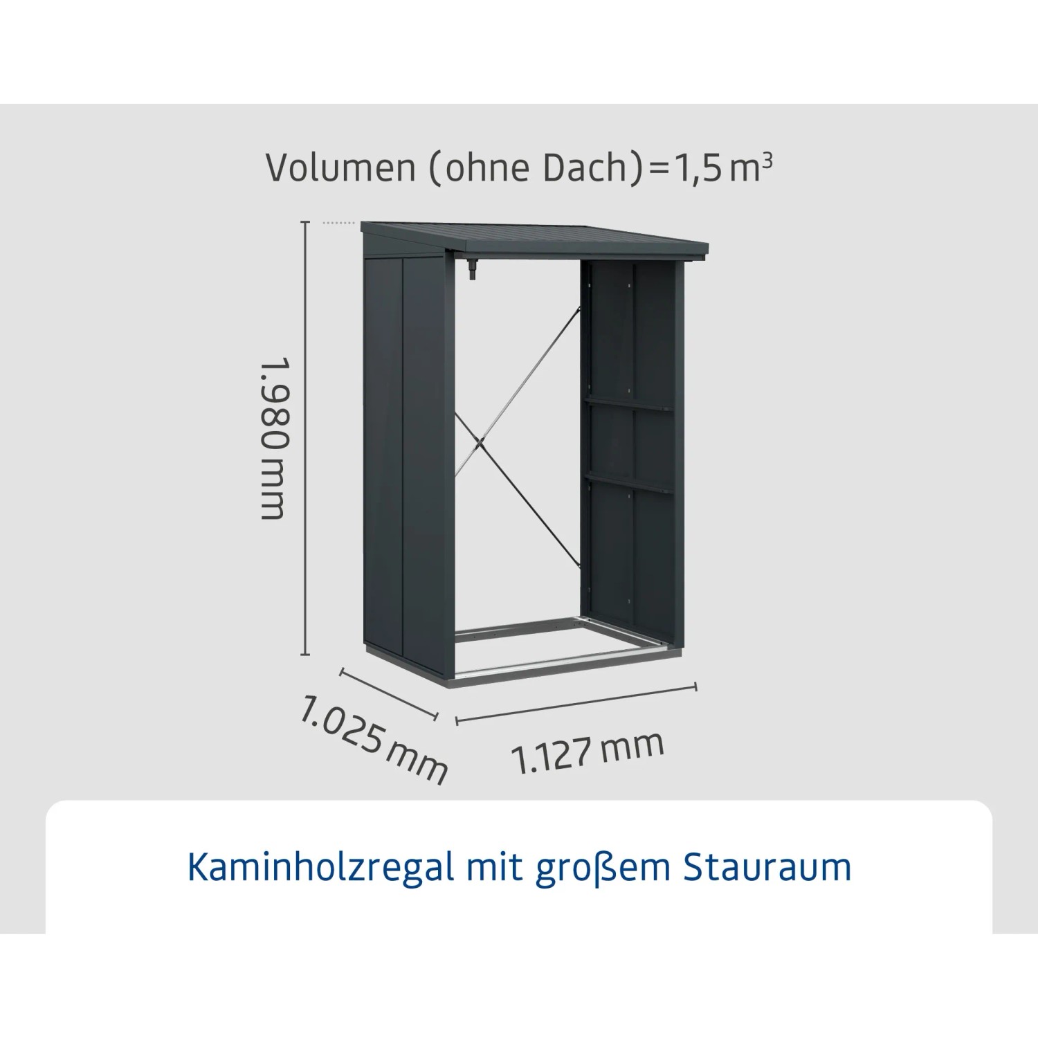 EcoStar Kaminholzregal Elegant-V Typ 1, anthrazitgraues Metall, Maße: 198x112,7 cm.