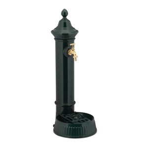 Relaxdays Standbrunnen Aluminiumguss Dunkelgrün Gold mit Wasserhahn 72 cm x 26 cm x 31 cm