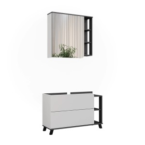 Vicco Badmöbel-Set Karen in Anthrazit/Weiß mit Spiegelschrank und Waschbeckenunterschrank.