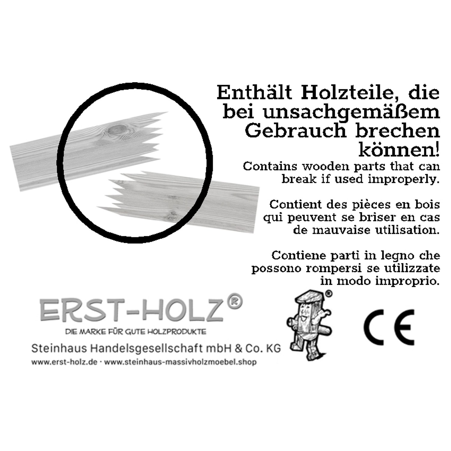 Hinweis: Holzteile des Bettes können bei unsachgemäßem Gebrauch brechen.