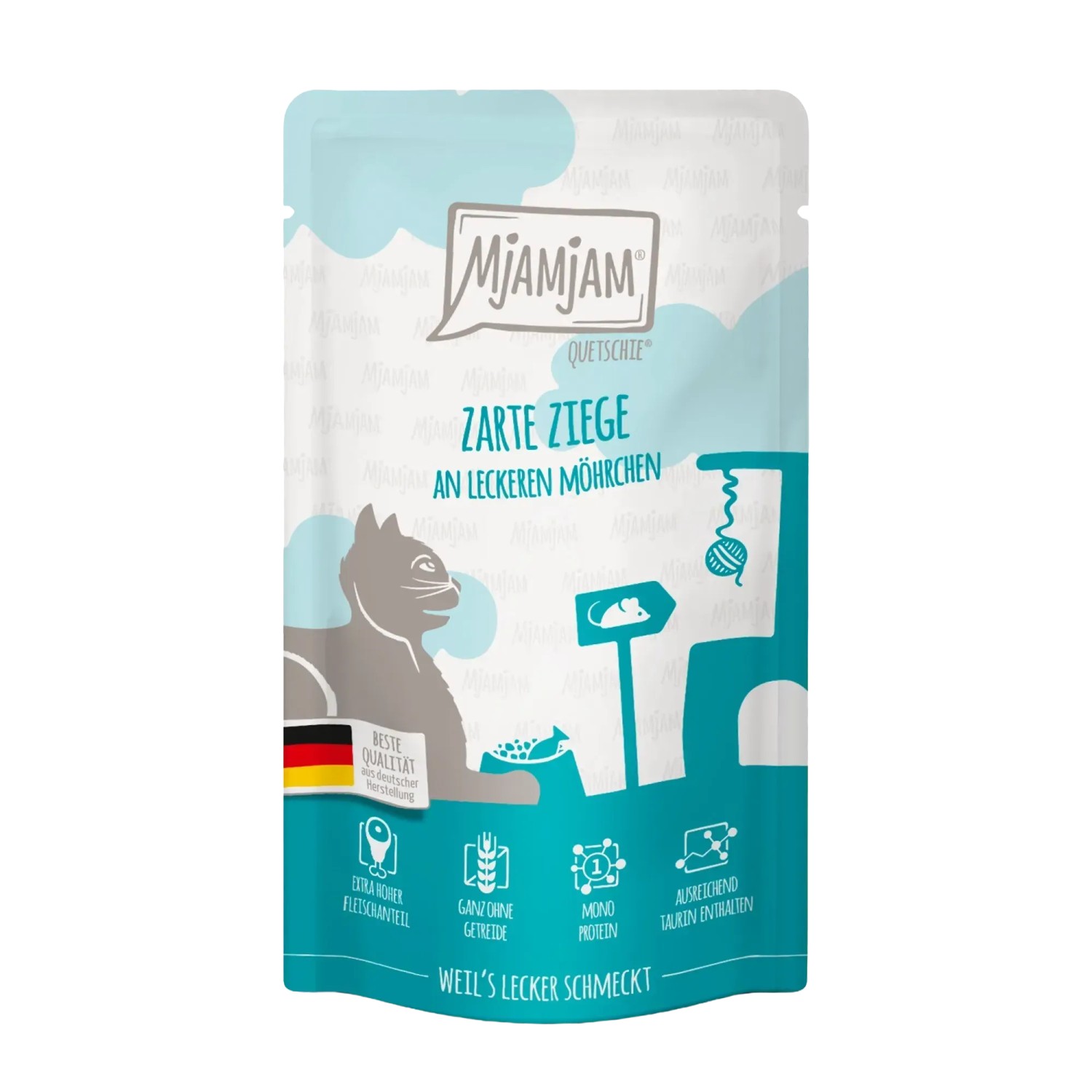Mjamjam Katzen-Nassfutter Quetschie zarte Ziege an Leckeren Möhrchen 125 g