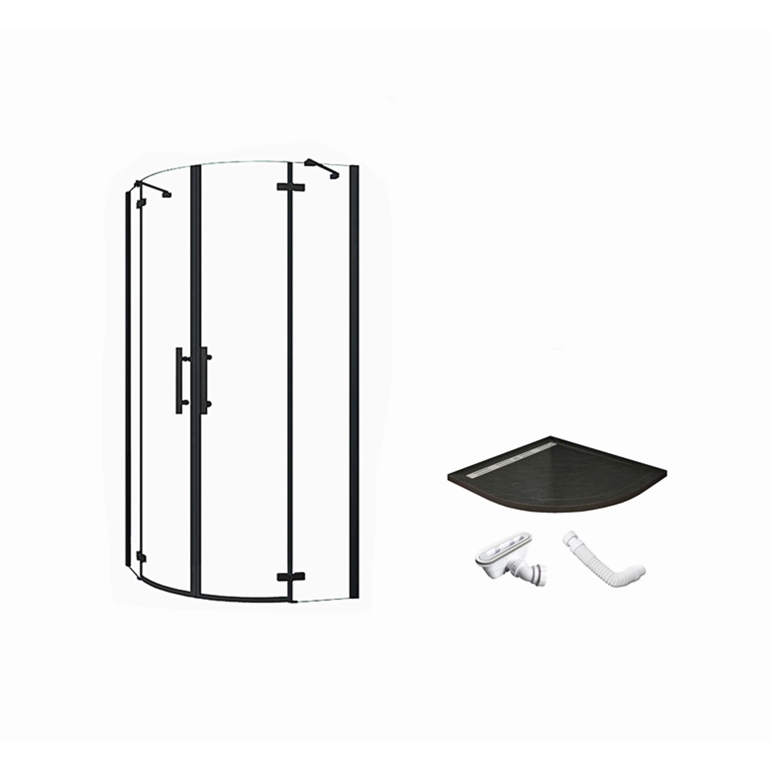 Duschparadies Duschkabine 80 x 80 cm Runddusche Höhe 195cm Schwarz Viertelk günstig online kaufen