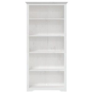 Weißes Bücherregal BODO aus massivem Kiefernholz mit 5 Fächern. Ideal für Bücher und Deko.