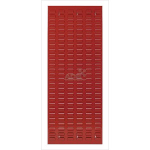 Rote PROREGAL Schlitzplatte (98,7x45,6 cm) für Lochwandsysteme, senkrechte Montage.
