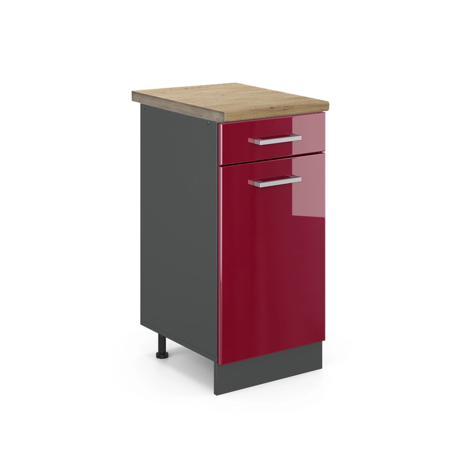 Vicco Küchenunterschrank R-Line Bordeaux Hochglanz/Anthrazit 40 cm AP Eiche günstig online kaufen