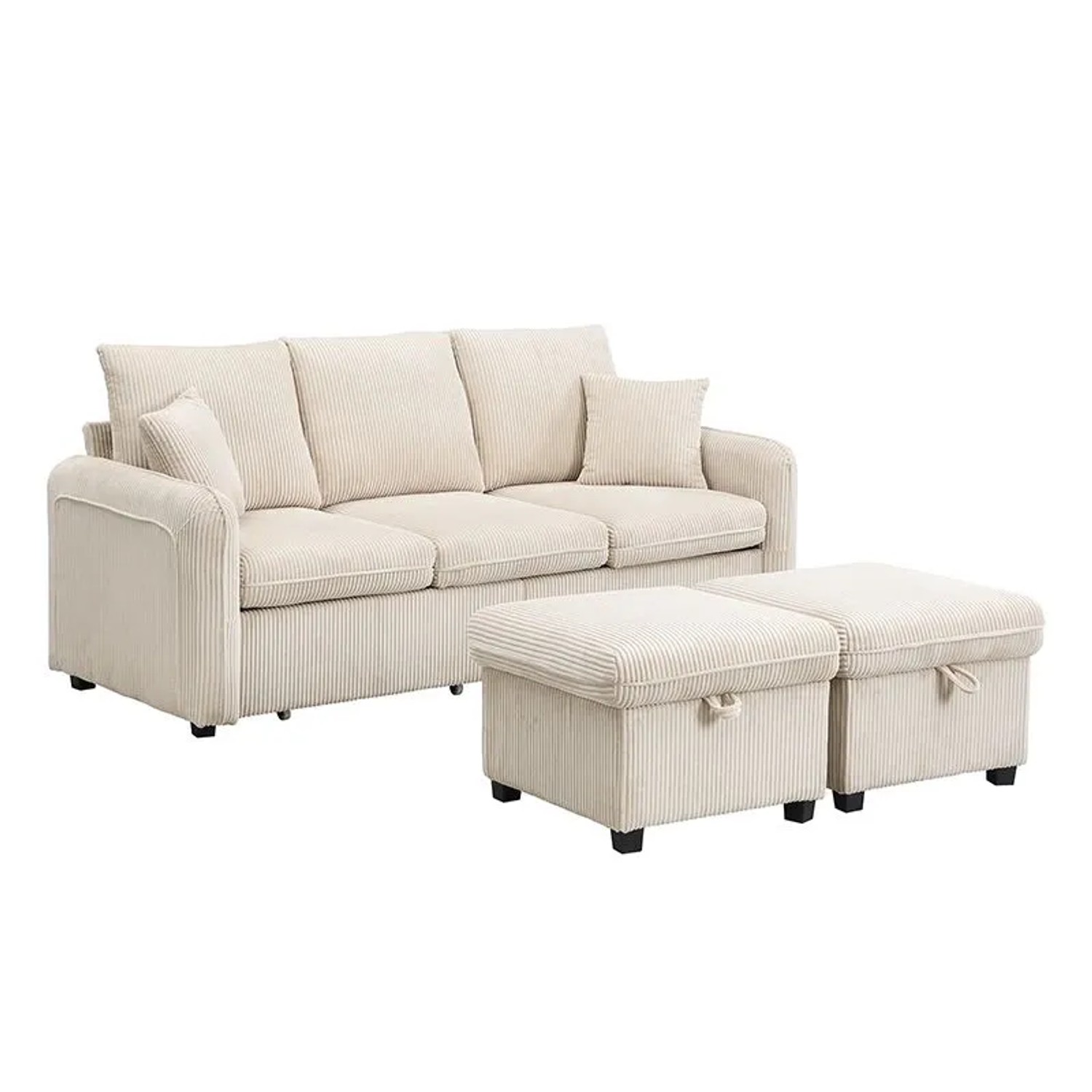 Merax U Ecksofa 3 Sitzer Cord Stauraum Modular Sofa