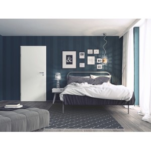 Weisse Zimmertür Brillant Smart, links angeschlagen, in Schlafzimmer-Szene.