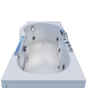 Weiße AquaVapore Senioren-Badewanne mit Tür, Whirlpoolfunktion, Handbrause und Nackenstütze, 85x170cm.