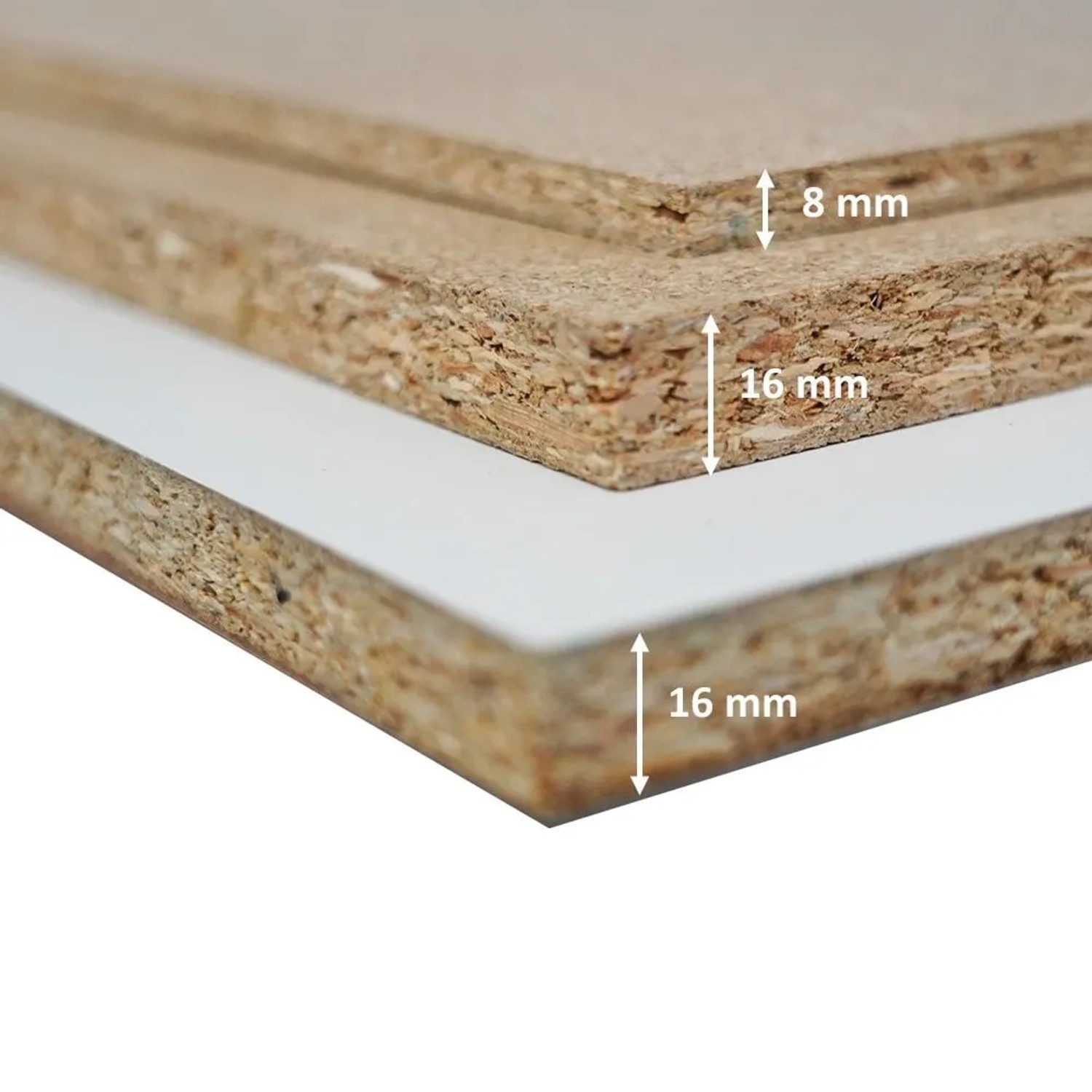 Detailaufnahme: Spanplatten für PROREGAL Schwerlastregal, 16mm stark, für hohe Fachlast.