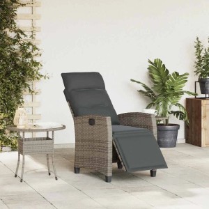 vidaXL Gartensessel mit Beistelltisch Verstellbar Grau Poly Rattan 4108276