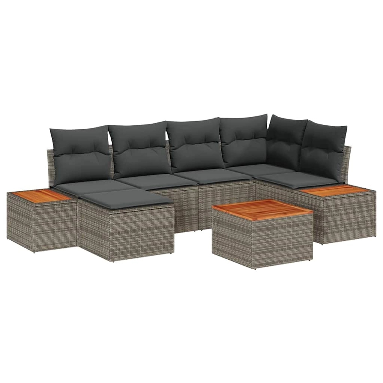 vidaXL Garten-Sofa-Set mit Kissen 7-Tlg Grau Poly Rattan 3348125 günstig online kaufen