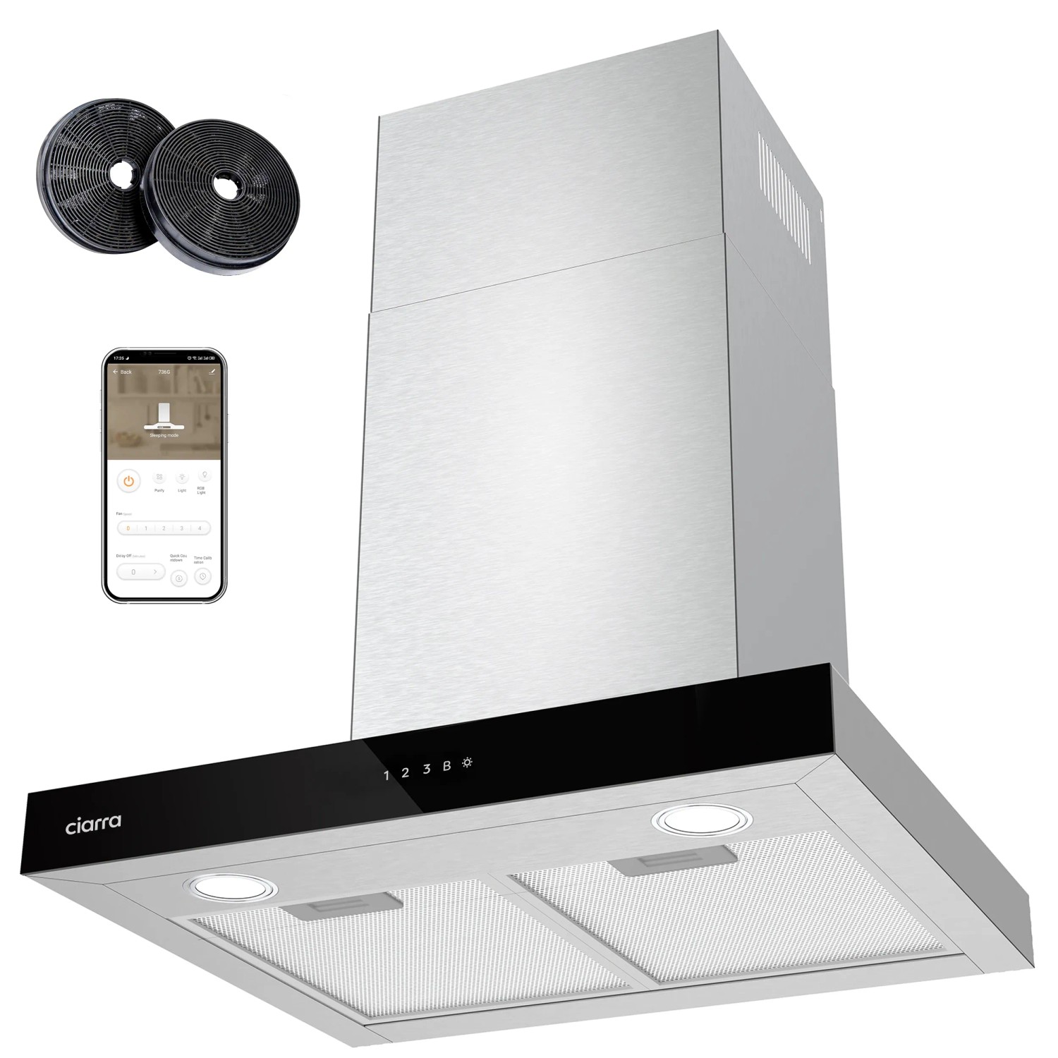 CIARRA Dunstabzugshaube A+++ 650 m³/h 60 cm WIFI-APP Touch Control VMS6102