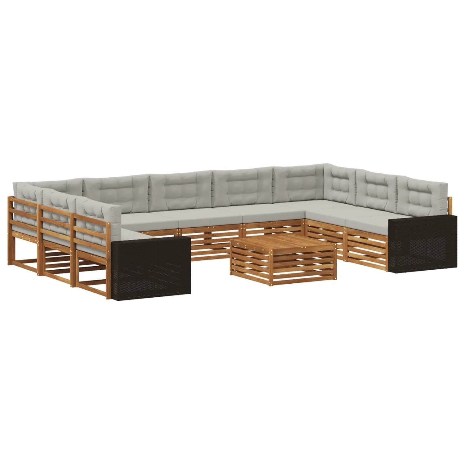 vidaXL Outdoor-Sofagarnitur mit Kissen 10 Stk Natur und Hellgrau 3383874
