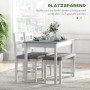 HOMCOM Essgruppe, 4-teilig, grau-weiß: Tisch, Bank und Stühle aus Kiefernholz. Platzsparendes Design.