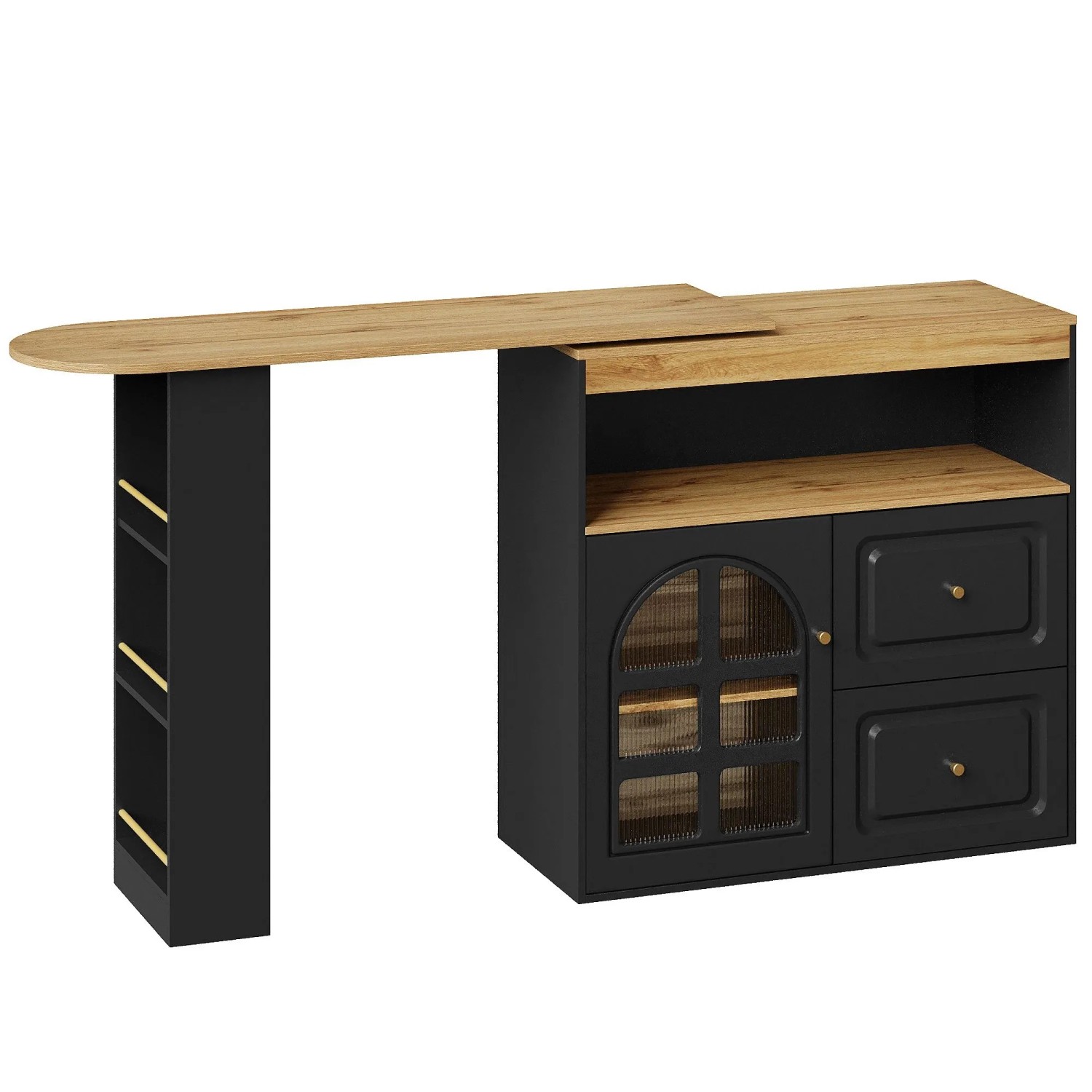 okwish Sideboard mit Drehfunktion Esszimmer 138-204x39x104cm Schwarz