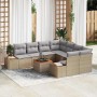 Beiges 9-teiliges vidaXL Garten-Sofa-Set aus Rattan mit Kissen und Stauraum.