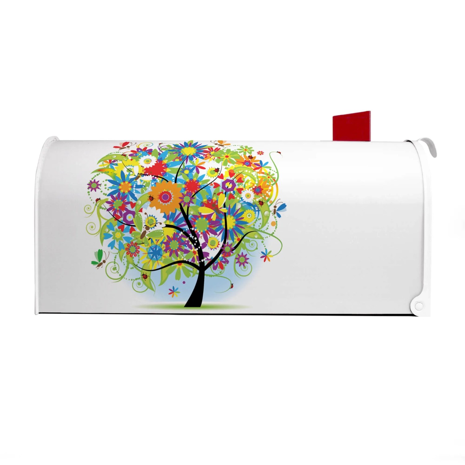 Weißer Banjado US Briefkasten mit Märchenzauberbaum Motiv, Stahl pulverbeschichtet.