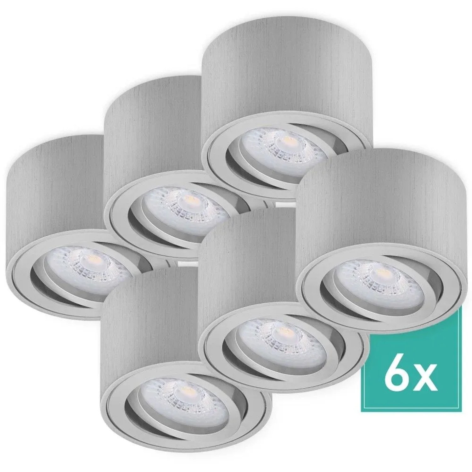 Oktaplex Lile S 6er Set Aufbauspot Alu Gebürstet Schwenkbar 30° Warmweiß 3000K 4,8W 230V LED-Deckenstrahler Rund Ø 80 mm