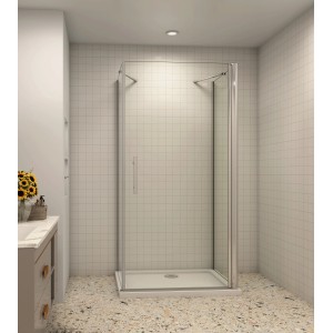 U-Eckdusche mit Pendeltür, 90x90x90 cm, 6mm NANO Glas, chromfarbenes Profil. Ohne Duschtasse.