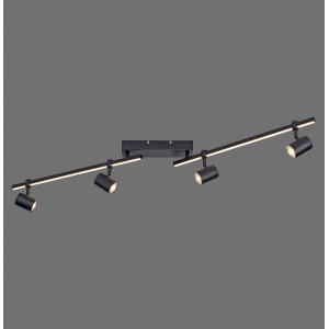 Schwarze Paul Neuhaus LED-Deckenleuchte Barik mit 4 schwenkbaren Spots und LED-Leiste.
