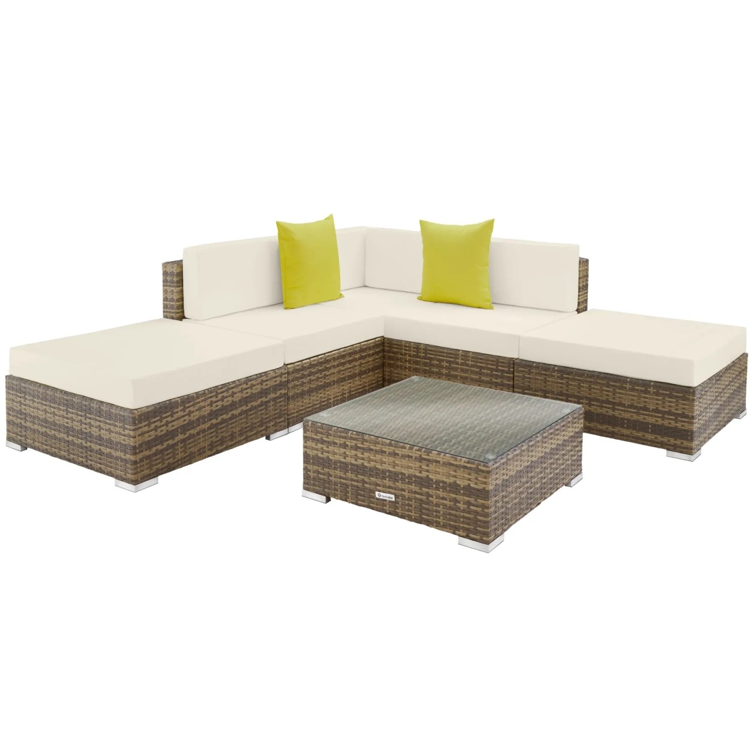 Tectake Aluminium Rattan Lounge Paris Wetterfest und Uv Beständig Dicke Der Polster 10 cm  75 x 75 x 60 cm Natur