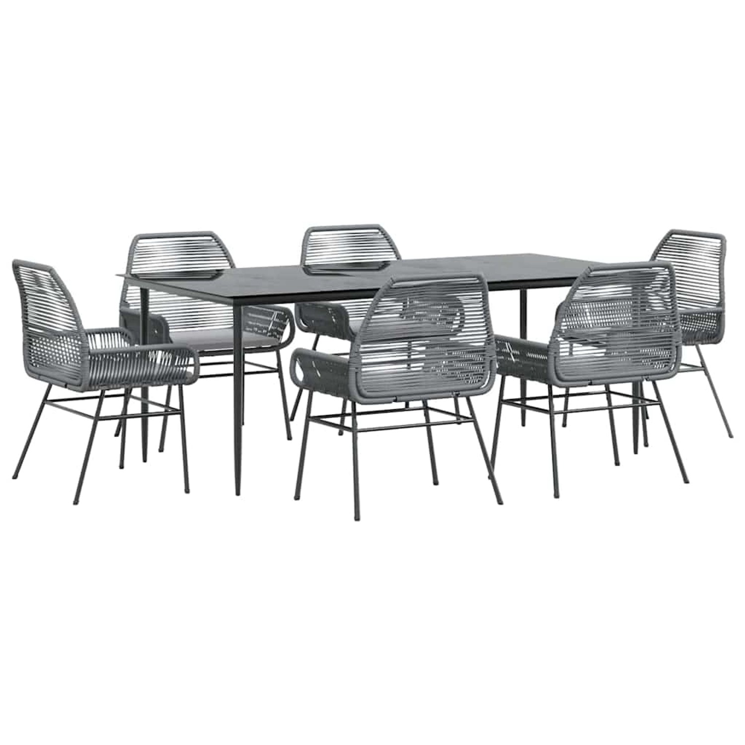 vidaXL 7-Tlg Garten-Essgruppe mit Kissen Grau Poly Rattan Glas 3334483 günstig online kaufen