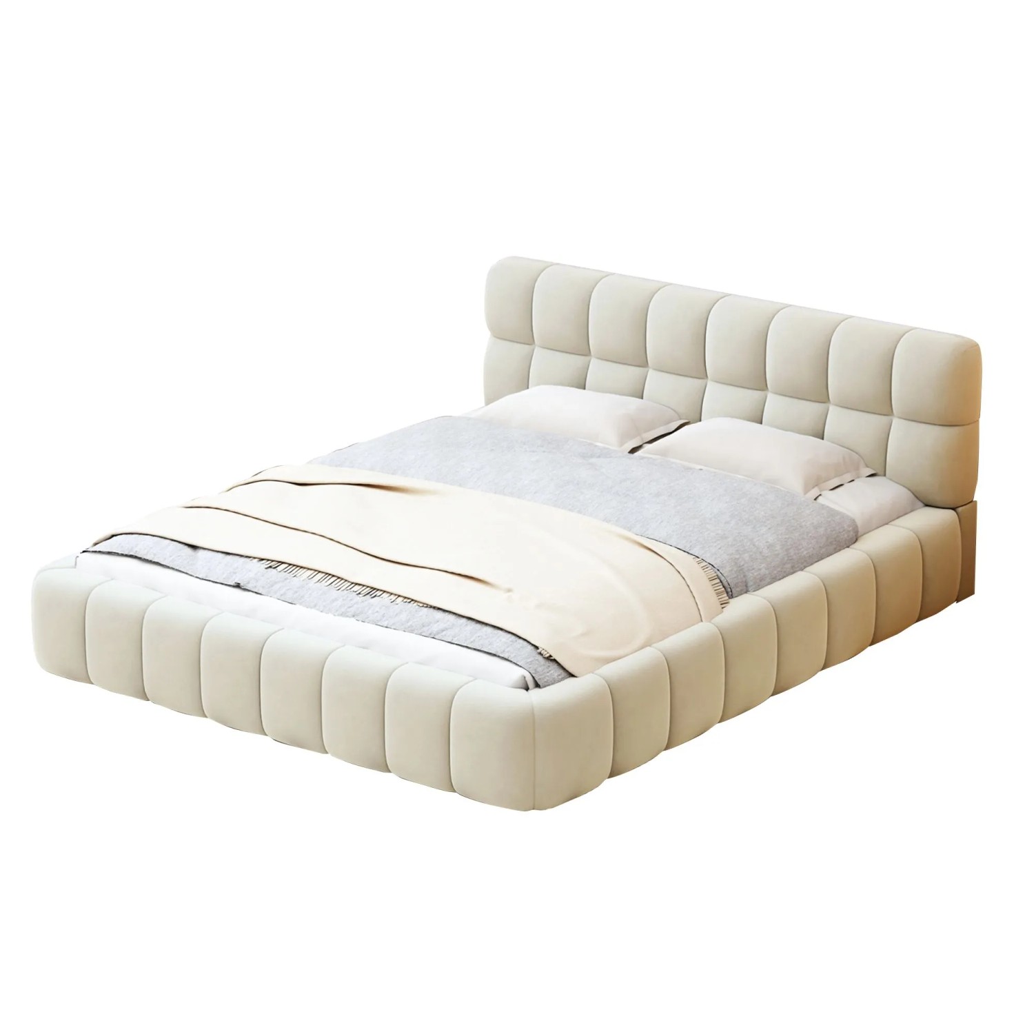 PXloue Polsterbett Flachbett 140x200cm mit Weicher Rückenlehne  Leinen Beige