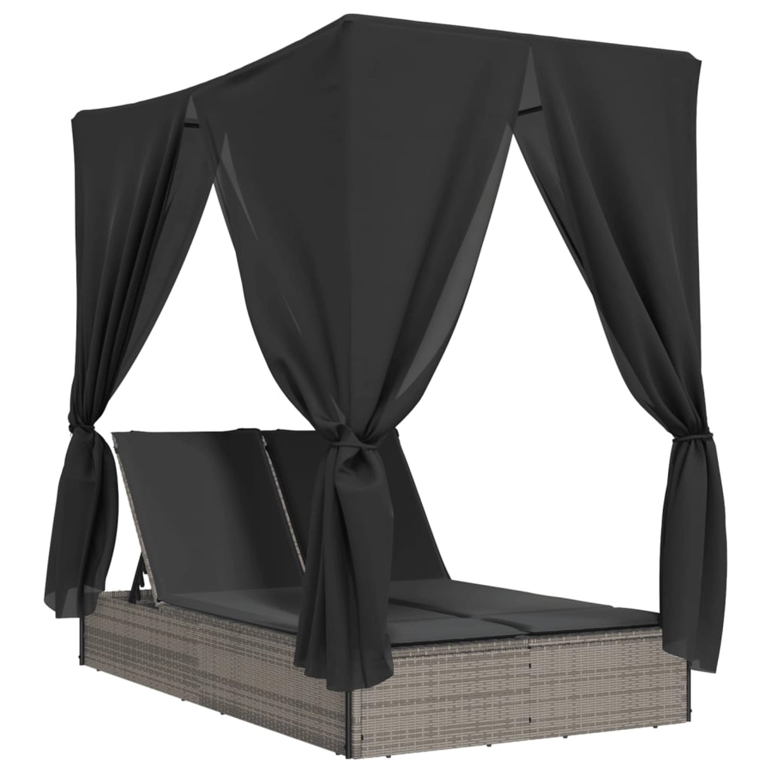 vidaXL Doppel-Sonnenliege mit Dach und Vorhängen Grau Poly Rattan 368074 günstig online kaufen