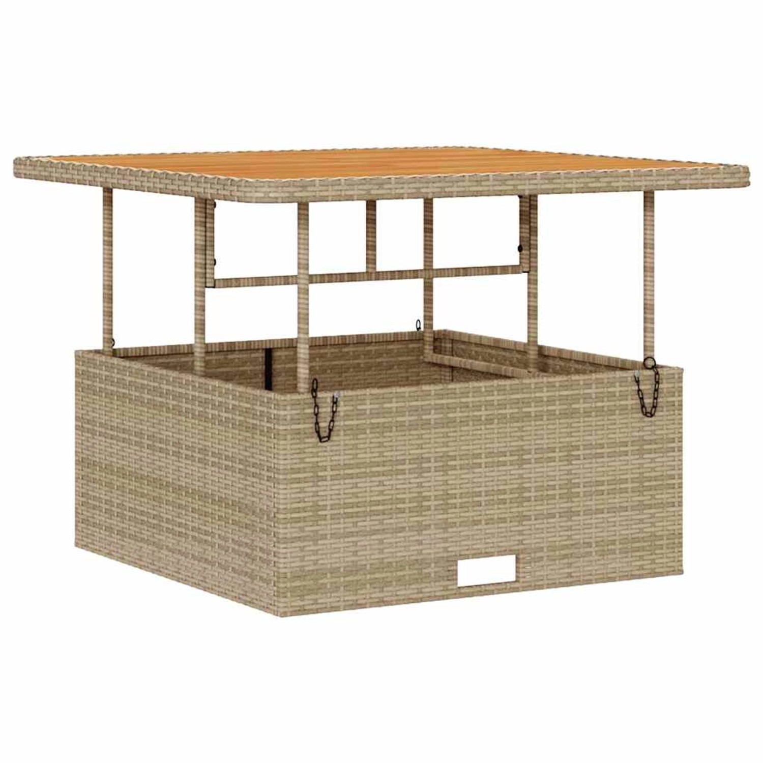 Beige vidaXL Garten Essgruppe, 3-teilig, aus Poly Rattan. Quadratischer Tisch mit Hockern und Kissen.