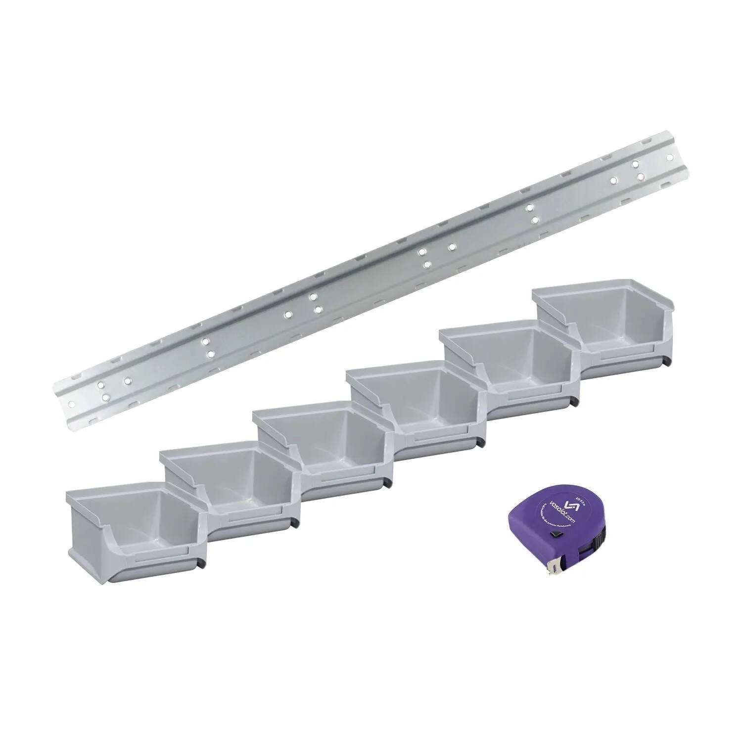 vasalat Set Stapelboxen Größe 1 100x102x60 mm Grau mit Wandhalterung 6 Stück