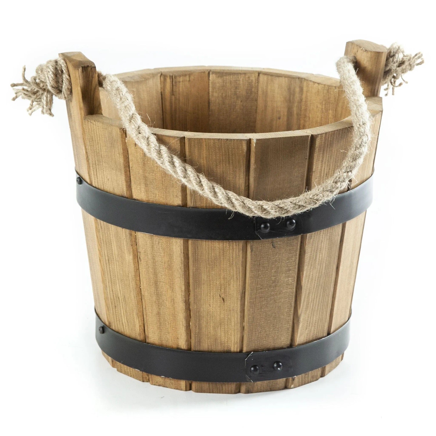 HolzFee Pflanzkübel Rustikal Hell mit Seilgriff Ø 30 x 25 mit Ösen 30 cm
