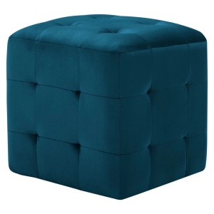 Blauer vidaXL Pouf (2 Stk.) aus Samtstoff, quadratischer Hocker mit Knopfheftung.