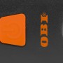 Detailaufnahme: OBI Arbeitsleuchte COB-LED mit orangem An/Aus-Schalter und Logo.
