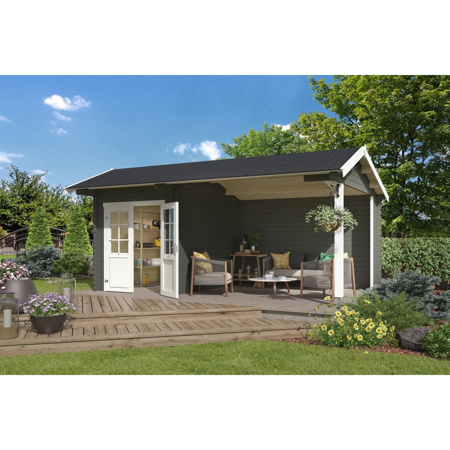 Lasita Gartenhaus Kenzo 540 cm x 300 cm Grau-Grün