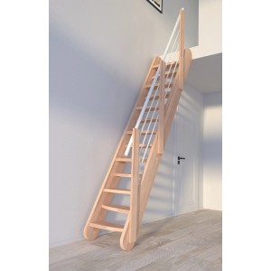 StarWood Treppe Samos Buche mit Edelstahl-Geländer (weiß). Holztreppe für Innenräume.