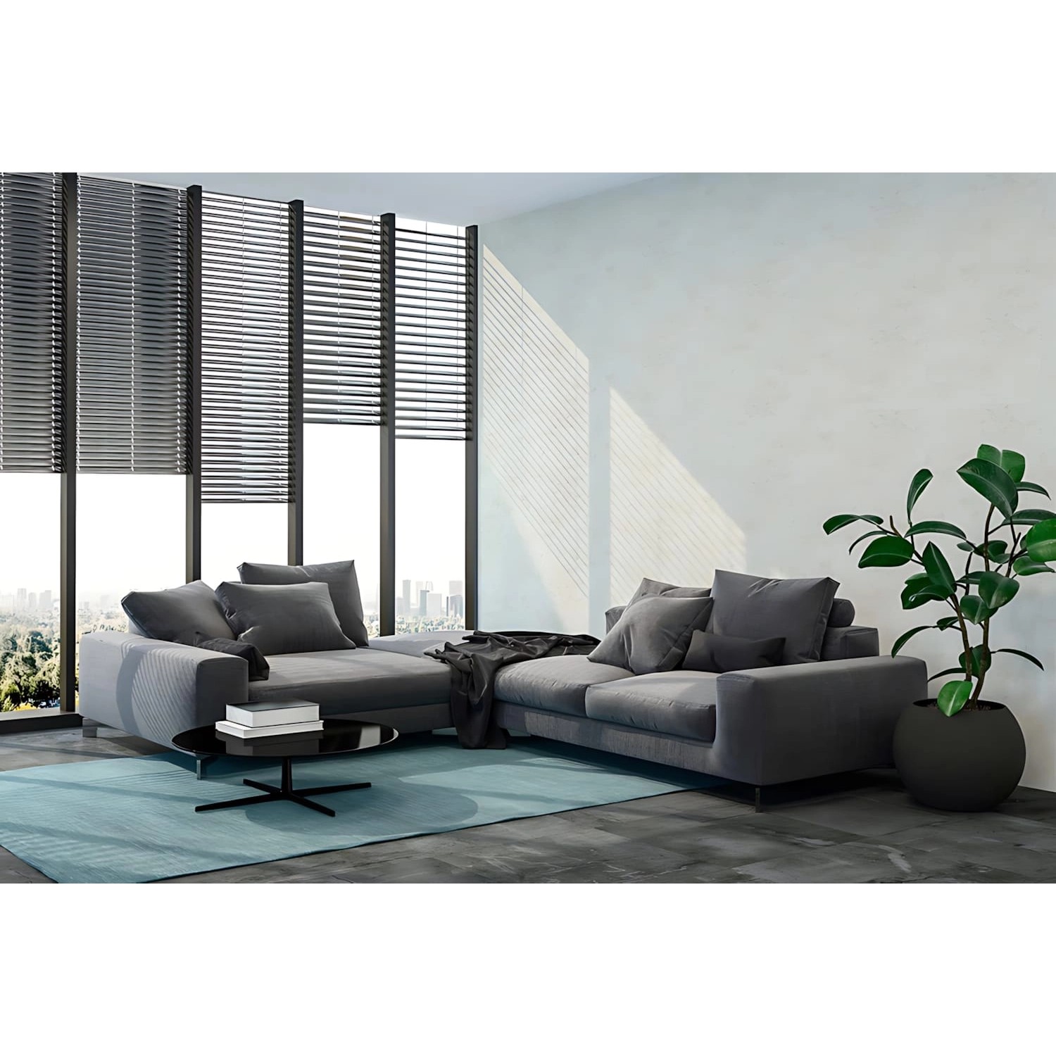 Wohnraum mit creme-weißer Uni-Tapete (PROFHOME 374294-GU) an der Wand.