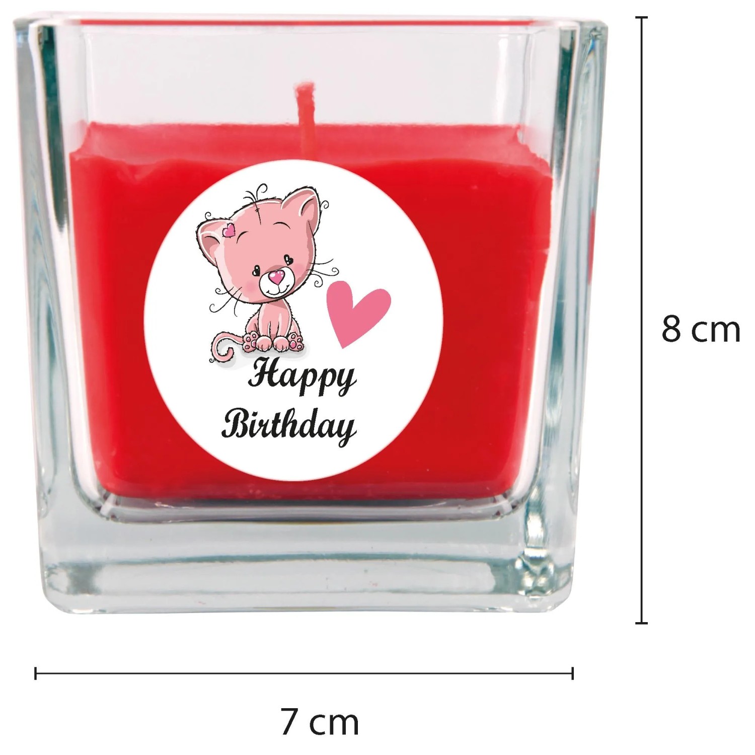 Duftkerze im Glas mit Katzenmotiv und "Happy Birthday" Schriftzug. Geschenkidee.