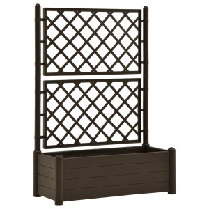 Mokkafarbener vidaXL Pflanzkübel mit Spalier (100x43x142 cm) aus PP. Ideal für Kletterpflanzen im Garten.