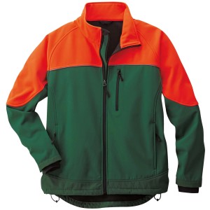 Scheibler Softshelljacke Forst in Grün-Orange, winddicht und wasserabweisend. Arbeitskleidung für den Wald.
