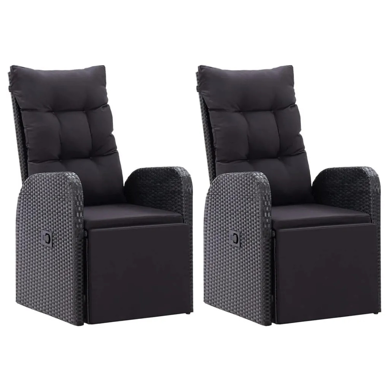 Furnicato Gartensessel Mit Kissen 2 Stk Verstellbar Schwarz Poly Rattan