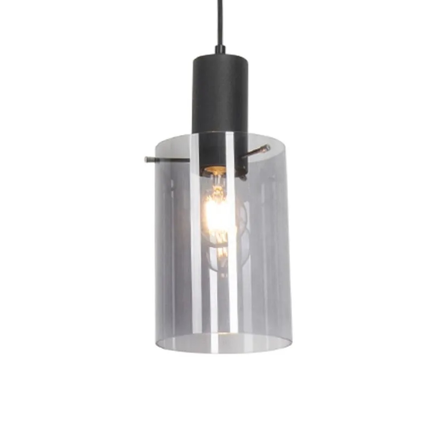 QAZQA Vintage Hängelampe Schwarz mit Rauchglas Vidra