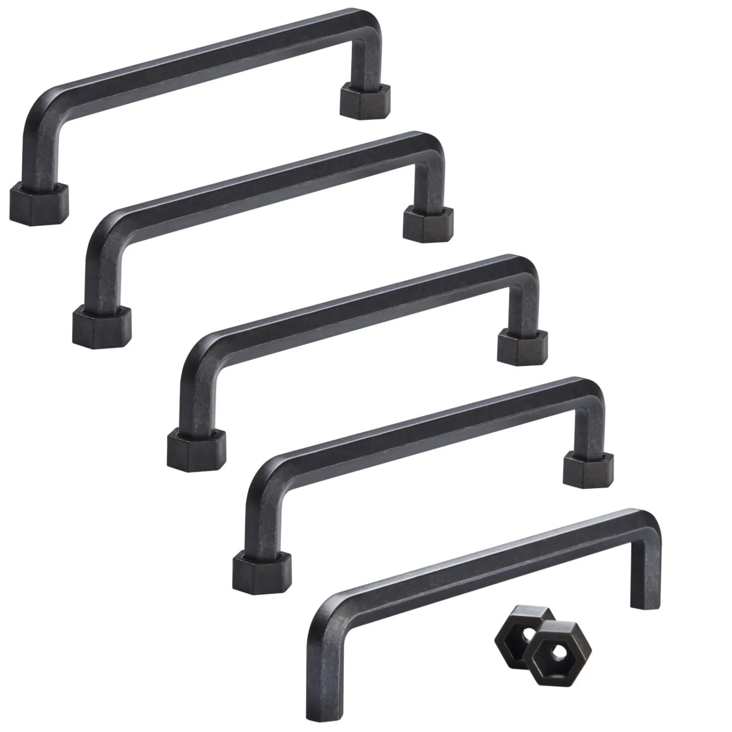 Thumbnail - SOTECH 5x Möbelgriff Bügelgriff SW119 BA 160 mm Used Look Schwarz mit Abnehmbaren Sockeln